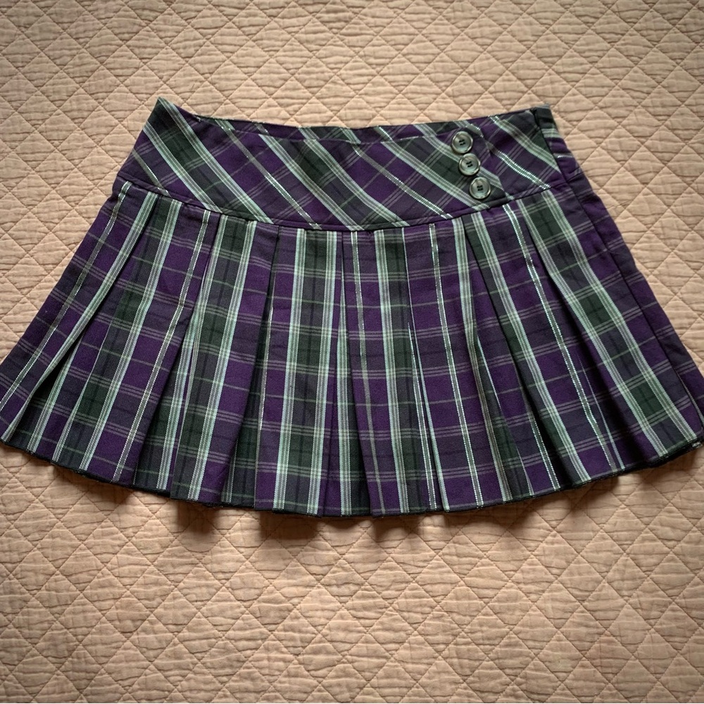 MANDARINE & CO - Purple box pleats quilt mini skirt with grey/silver size 11